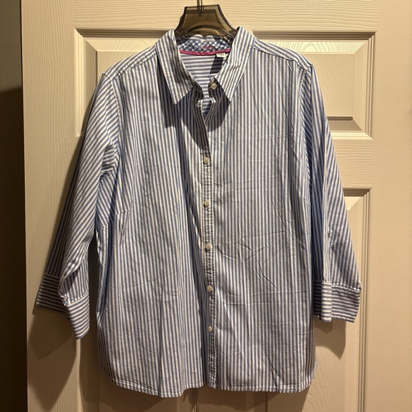 White and Blue Striped Button Down Shirt preppy stripes cotton button down XL - Picture 6 of 9